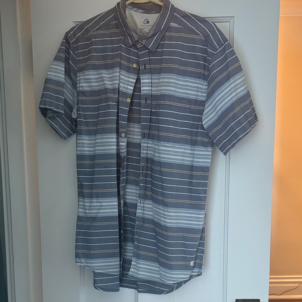 Quiksilver Gray and White Striped Casual Shirt